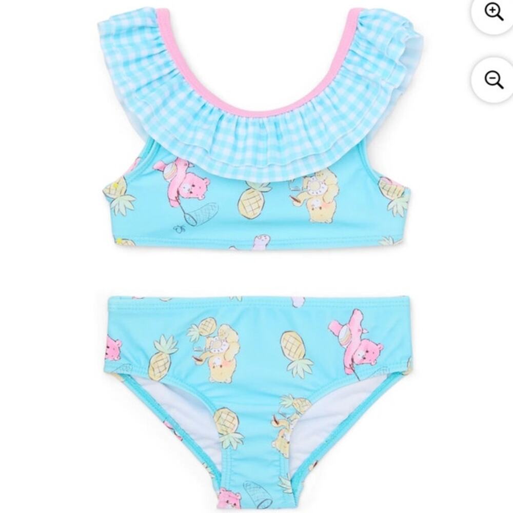 Care Bears Gingham Toddler Girl Ruffle Bikini Swimsuit,‎ Two-Piece, Size 3T NWT